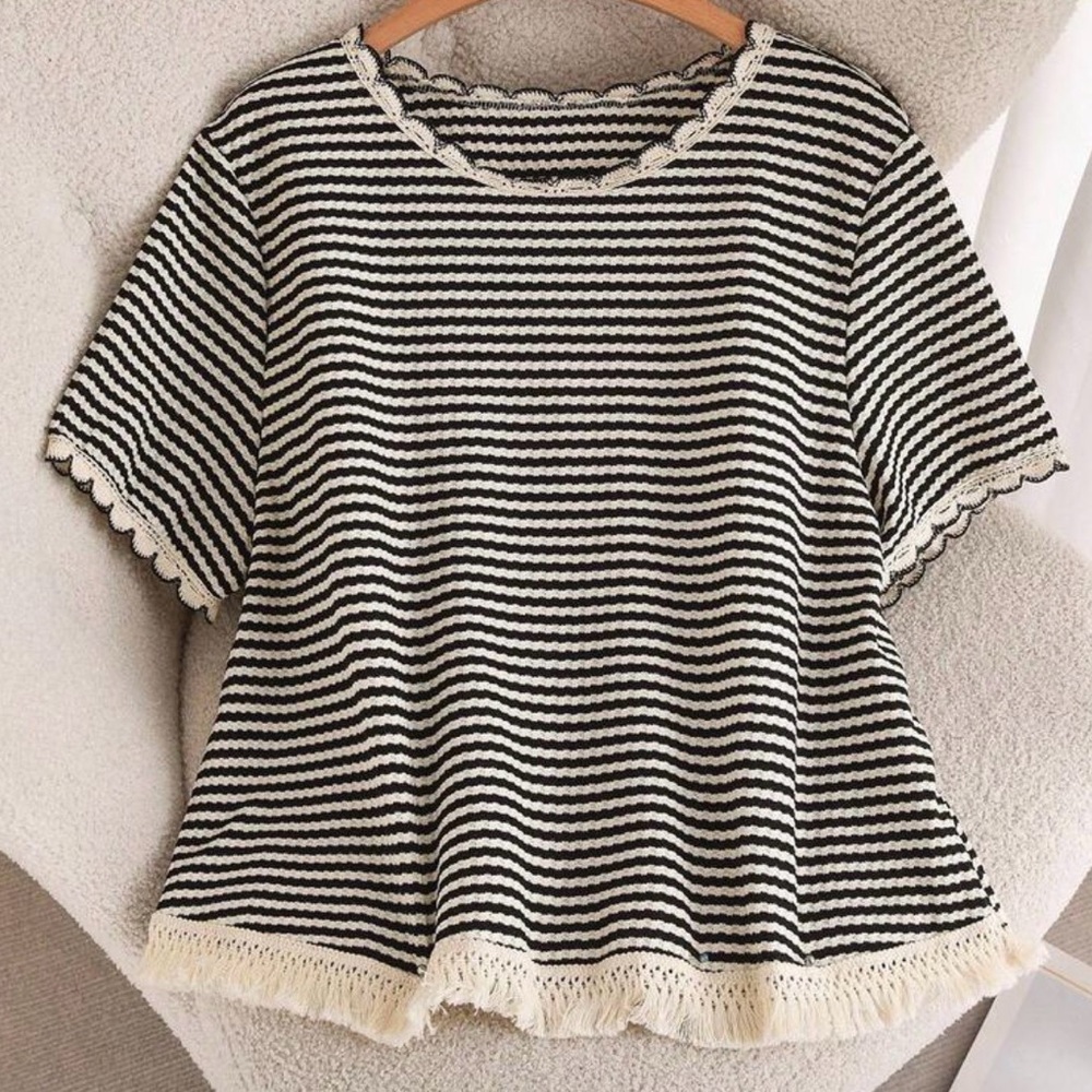 Knit Black and White Striped Women's Top